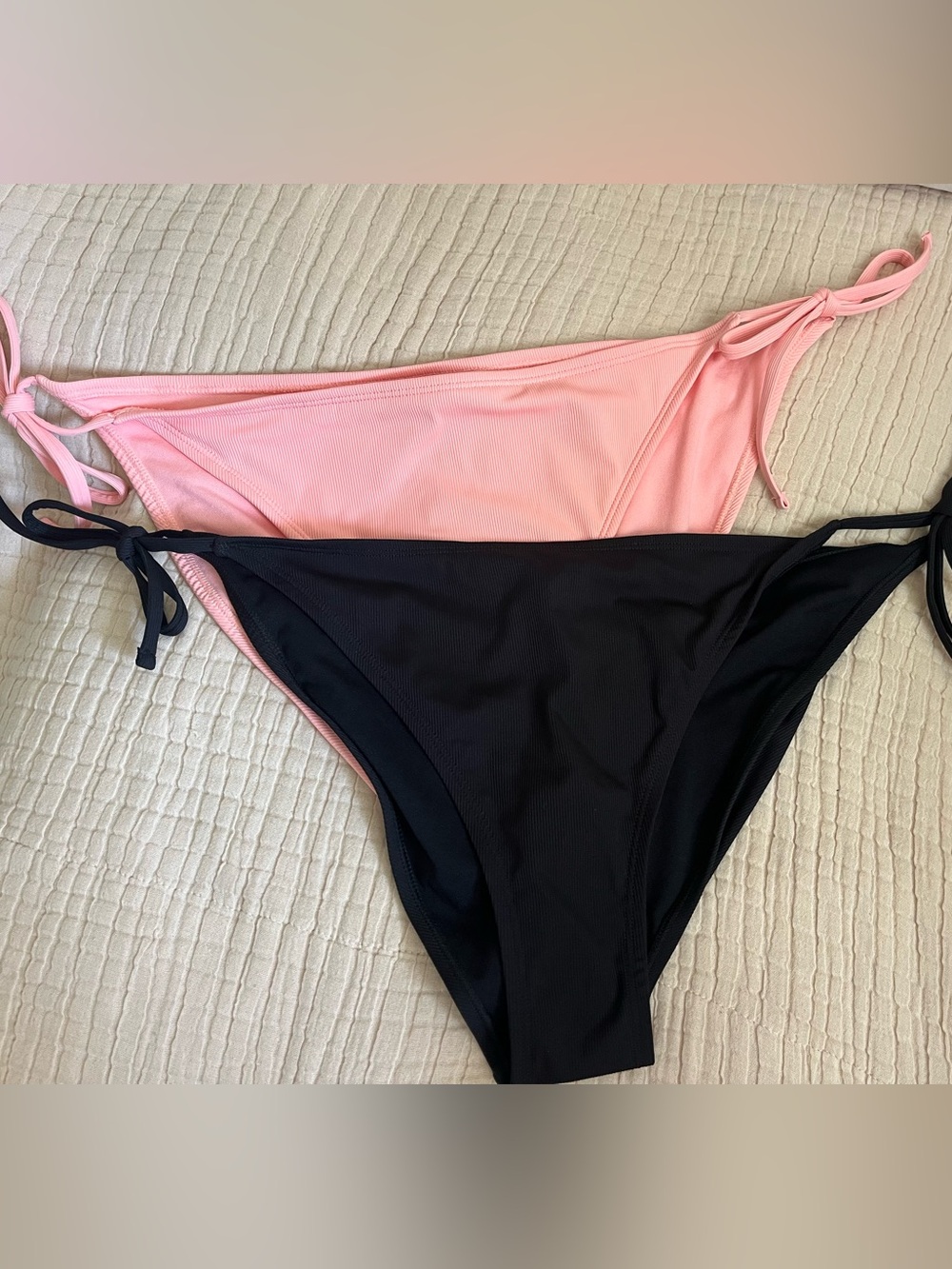 2 Shade & Shore Pink and Black Tie-Side Bikini Bottoms